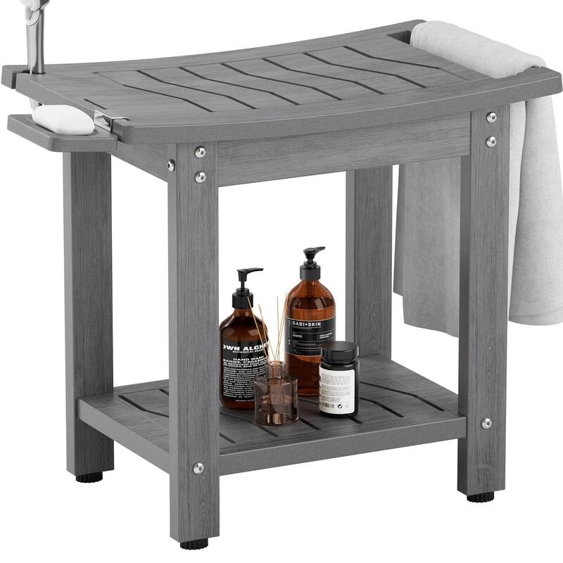 HIPS Shower Bench, 2 Tier Bathroom Chair Seat with Non-Slip Feet - Big Grey