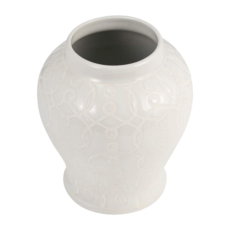 Sagebrook Home 10" Ivory Temple Jar Ceramic Chinoiserie Classic Contemporary Decorative Ginger Jar