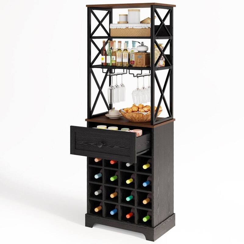 Metal MDF Wine Rack Cabinet with Drawer and Shelves - 65'' H X 13'' D x 21.3" W