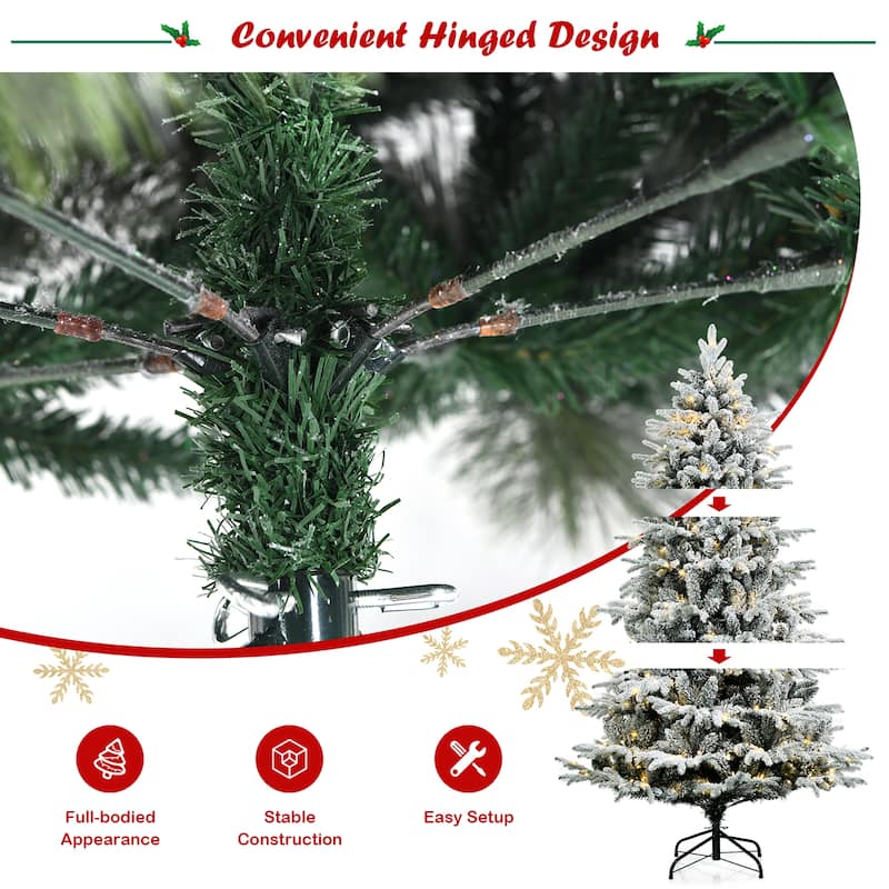 Gymax 4.5/6/7ft Snow Flocked Decoration Christmas Tree w/LED Lights &