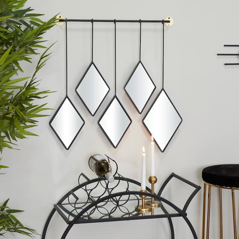 Black Metal Diamond Shapes Wall Mirror with Hanging Bar - 27"W, 27"H - Black - 27"W, 27"H