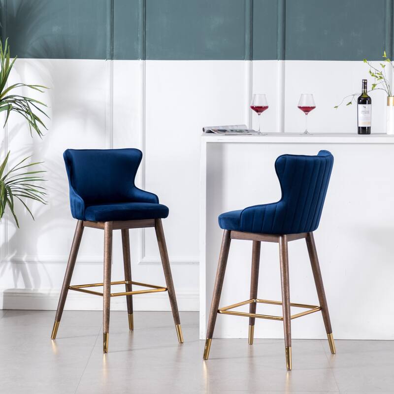 Upholstered Wingback Bar Stools, Set of 2 - Blue