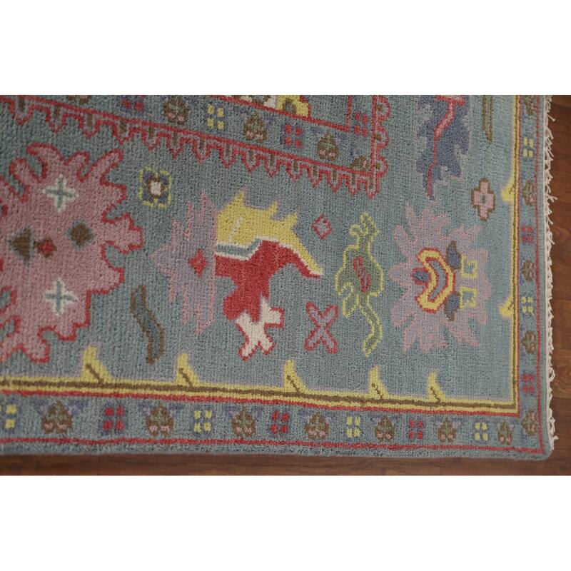 Floral Gray Oushak Area Rug Handmade Wool Carpet - 8'1"x 9'8"