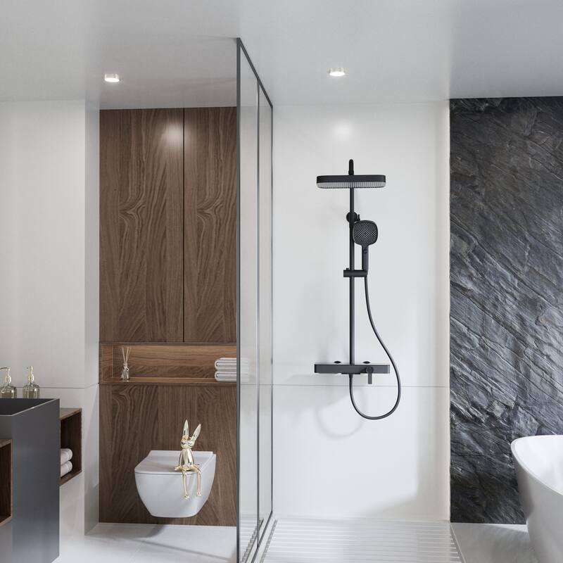 Modland Wall Mount 3-Function Shower System with Waterfall Tub Spout Adjustable Slide Bar,Handheld Shower