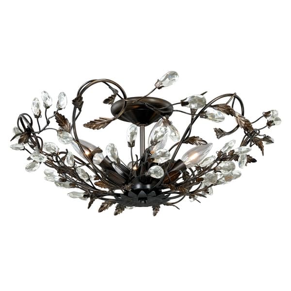slide 2 of 8, Jardin 19-in W Crystal Bronze Vintage Vine Semi Flush Mount Ceiling Light - 19-in W x 8-in H x 19-in D Architectural Bronze and Gold Accents - 19-in W x 8-in H x 19-in D