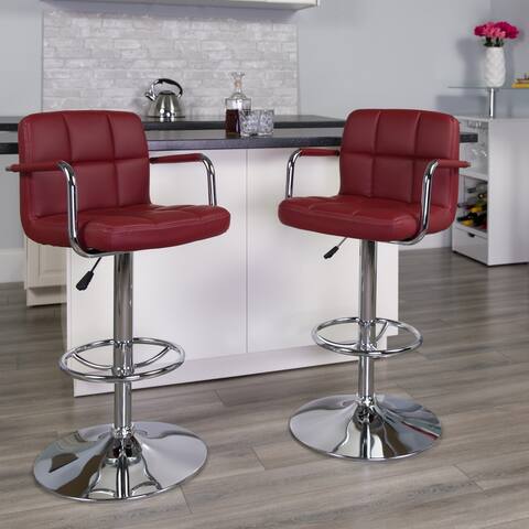 Quilted Vinyl Adjustable Chrome Bar Stool (Set of 2)