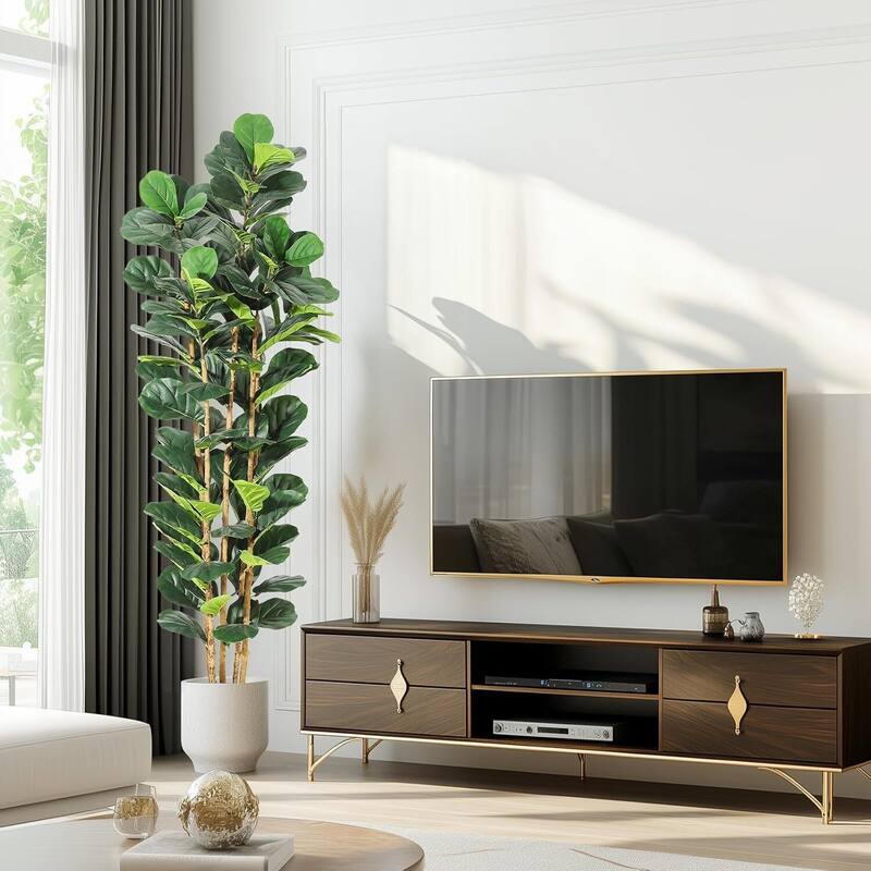 Artificial Faux Fiddle Leaf Fig Tree with White Pot for Home Decor