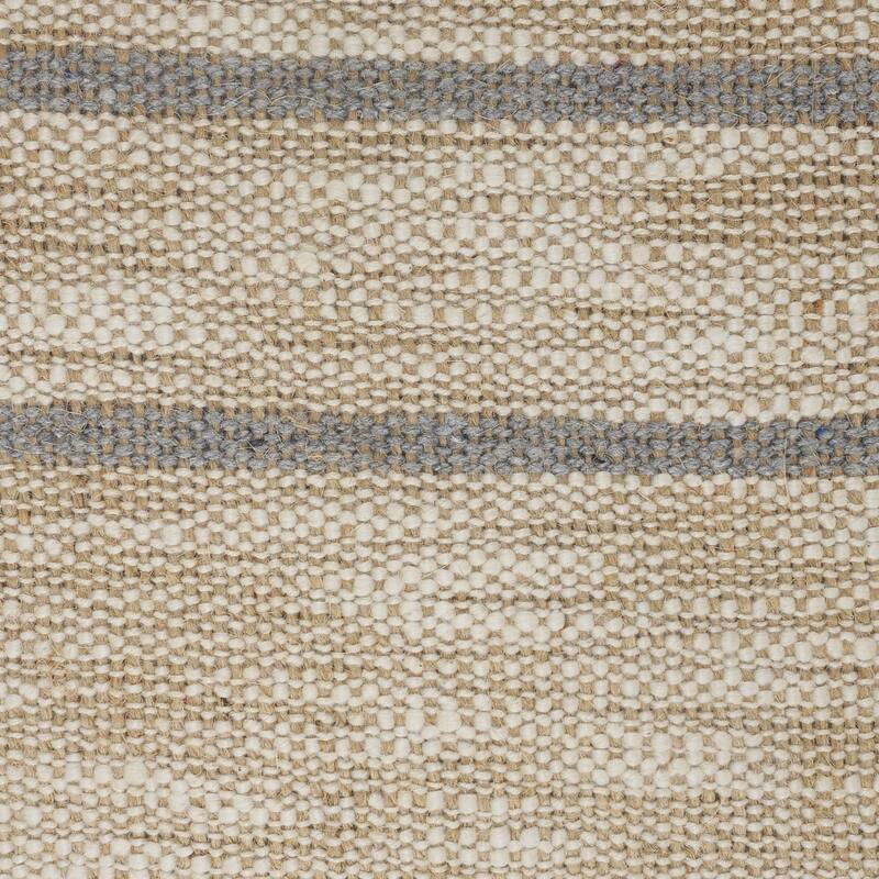 20" Taupe Brown and Blue Striped Square Throw Pillow with Fringe