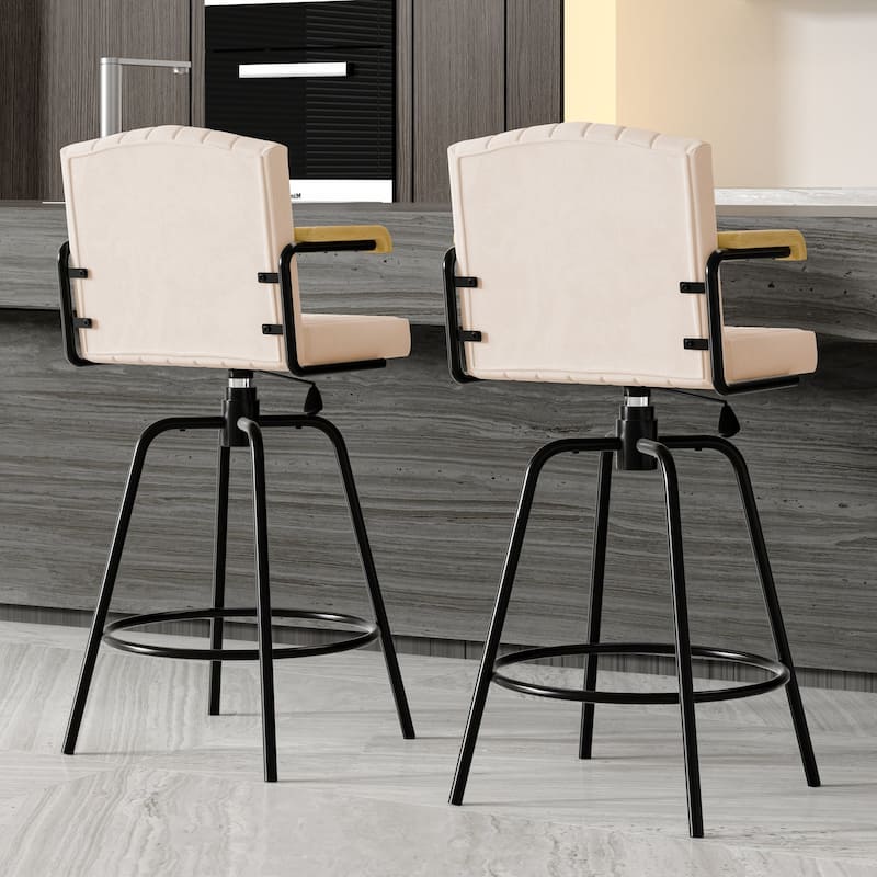 Javlergo Modern Upholstered Bar Stools with Backrest and Wooden Armrests Bar Height Stools with Metal Legs for Kitchen Dining