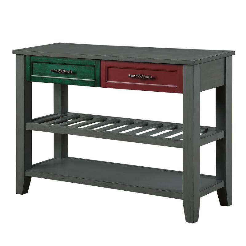 3-Tier Console Table for Entryway, 42.01 Inch Solid Wood Entryway Table with Drawers and 2 Storage Shelves, Pine Accent Table