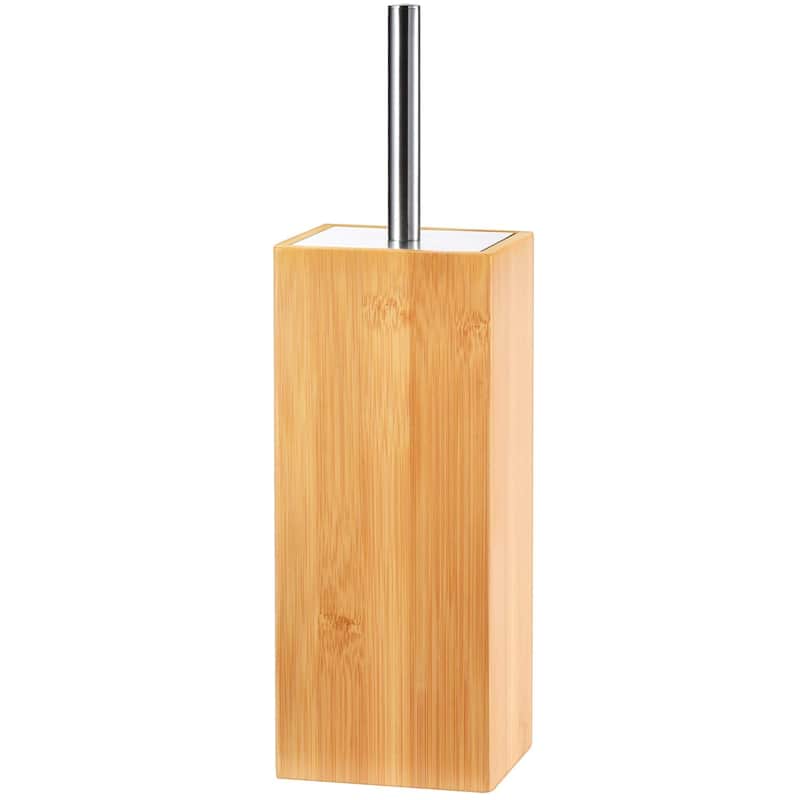 Deluxe Toilet Bowl Brush with Stainless Steel Handle and 100% Bamboo Wooden Holder Cleaning Supplies for Toilet Cleaning (Tall)
