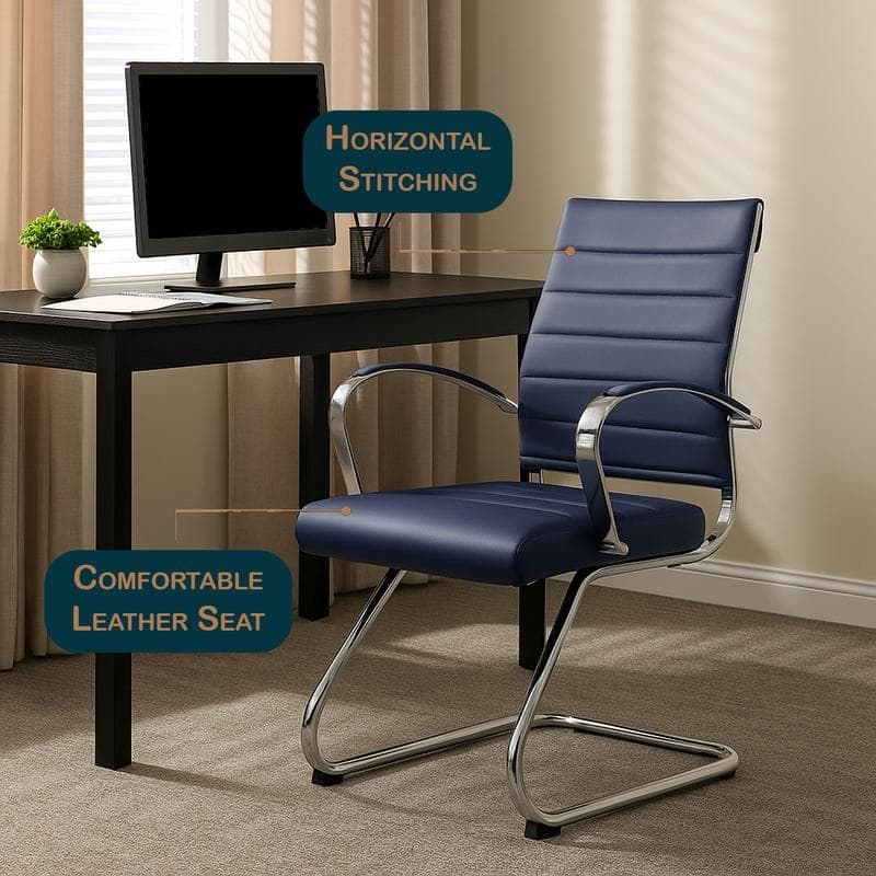 Benmar Series Mid Back Modern Leather Office Executive Desk Chair, Ergonomic Seating with Stainless Steel Sled Base
