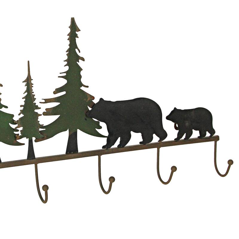 22 Inch Brown Metal Black Bear Family Wall Mounted Hook Rack - 11 X 22 X 2 inches