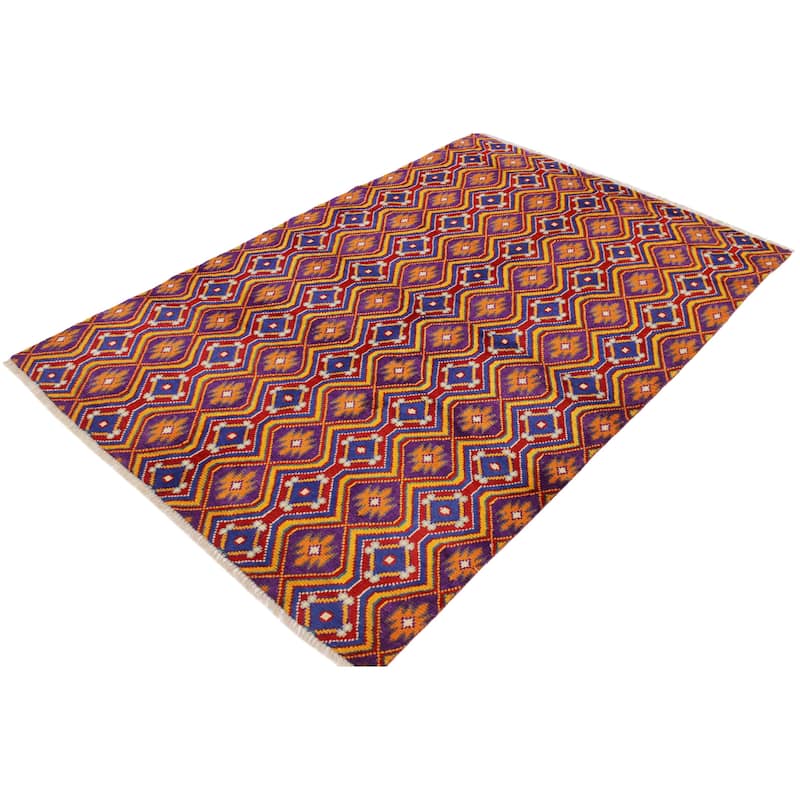 Boho Chic Balochi Sanchez Purple/Blue Hand Knotted Wool Rug - 4'11'' x 6'8''