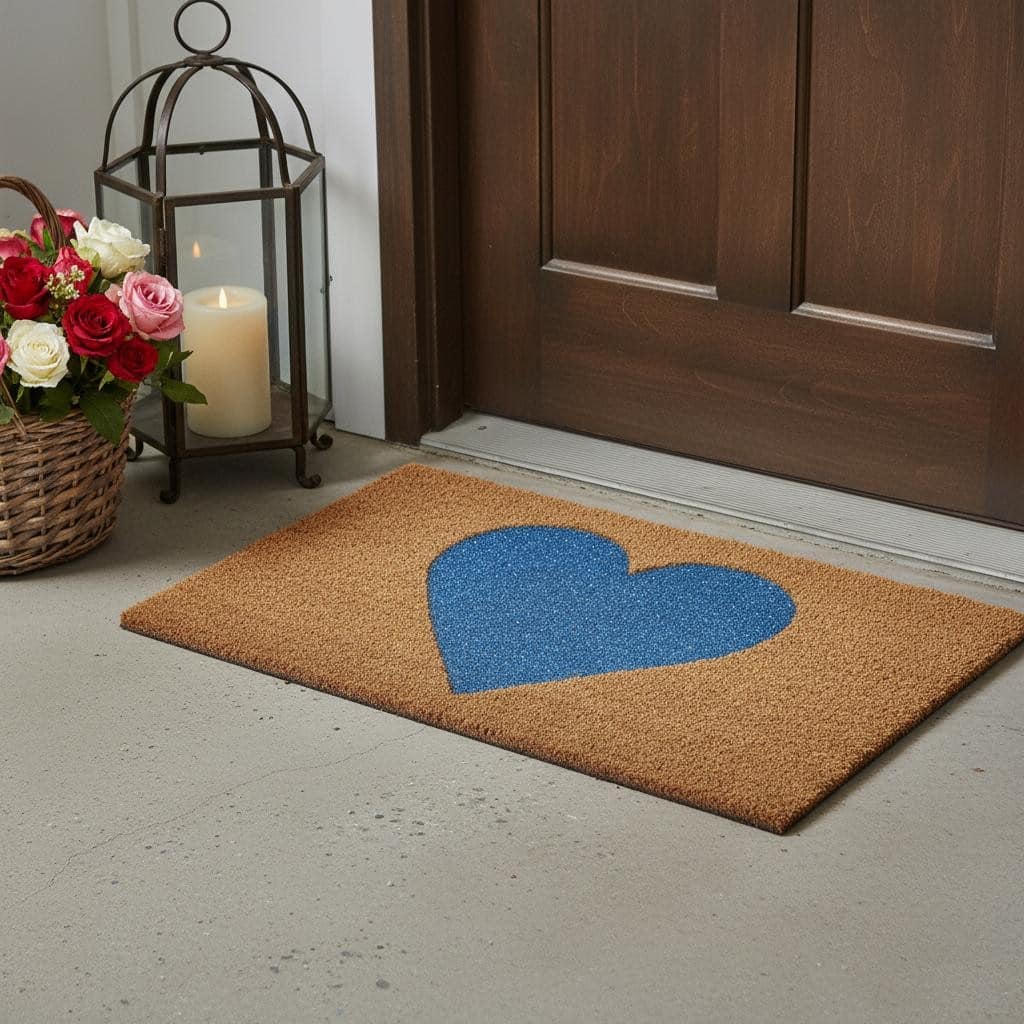 HomeRoots 17" X 29" Brown And Blue Heart Outdoor Coir Door Mat - 17.00' X '29.00