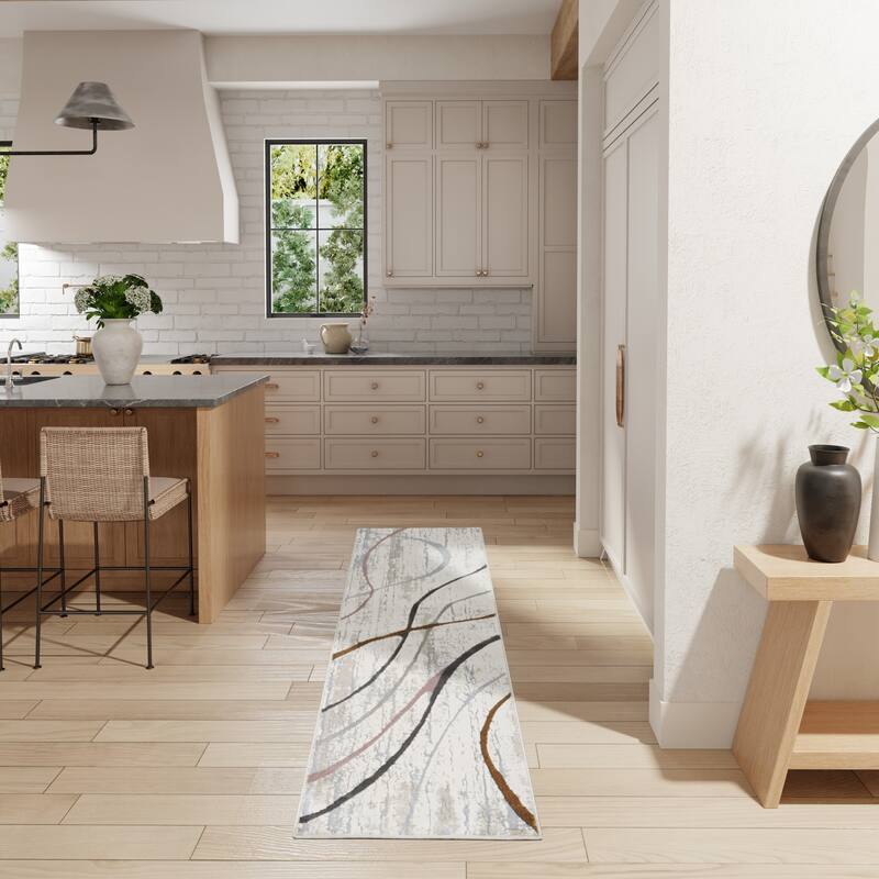 Nourison Glam Indoor Cream/Ivory Abstract Area Rug