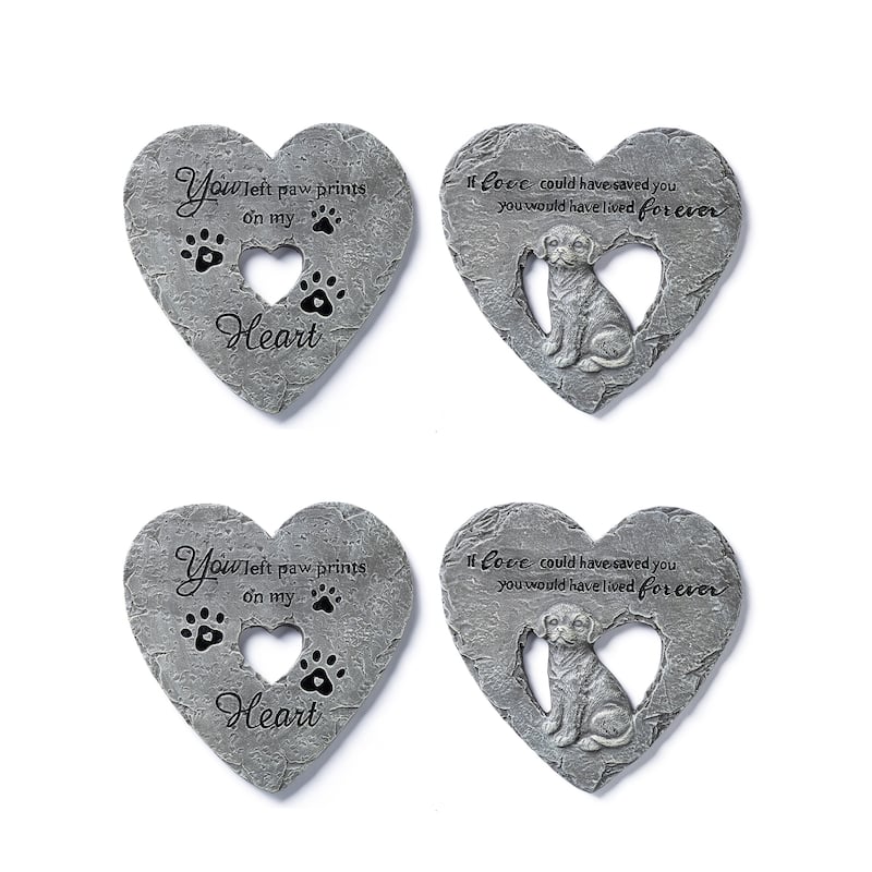 Glitzhome 4-Piece Cement Heart Shaped Paw Prints and Dog Memory Stepping Stones - 10 in