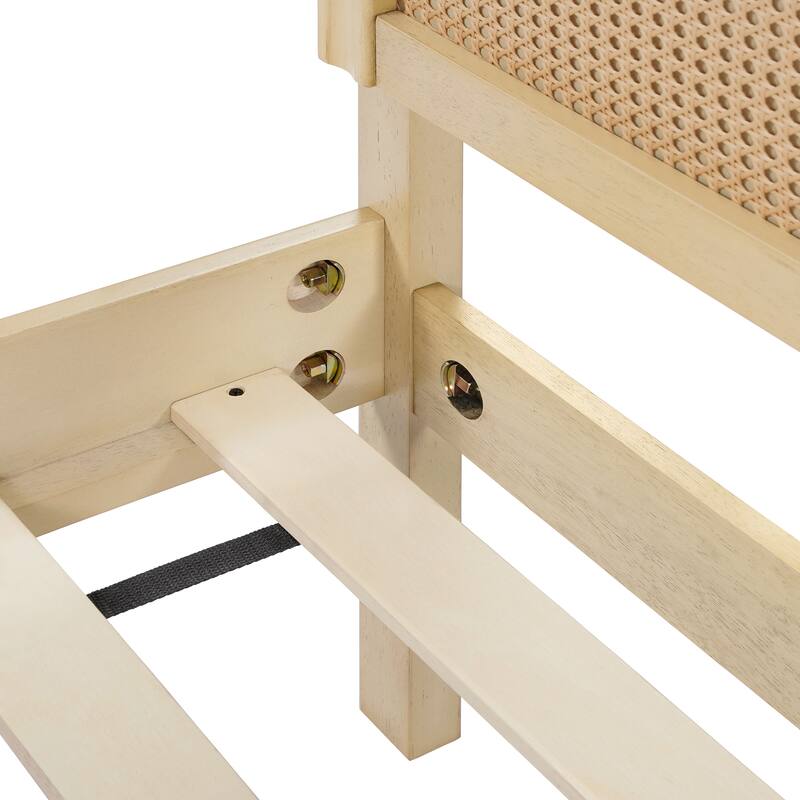 Christopher Knight Home- Celestine Curved Rubberwood Bed Frame with Rattan Headboard