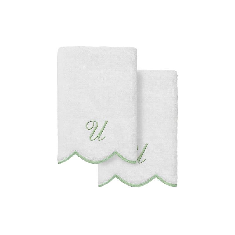 Authentic Hotel and Spa 100% Turkish Cotton Green ADORNIA Scallop Personalized 2 Piece Fingertip Towel Set - 2 Fingertip Towels - U