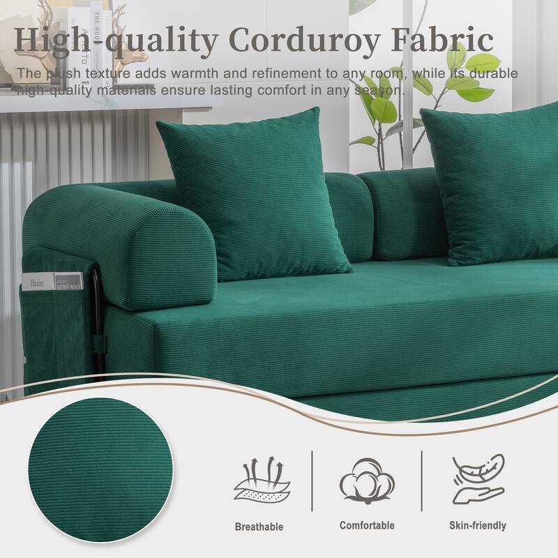 HOMEFUN Corduroy Upholstered Modern Comfort Foldable Compressible Sofa Bed with Sturdy Metal Frame