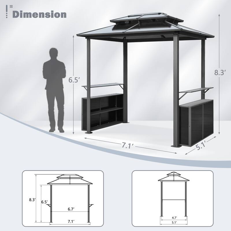 Grill Gazebo with Bar & Shelves, Double Roof BBQ Canopy for Patio, Wind & Weather-Resistant Outdoor Grill Shelter Tent