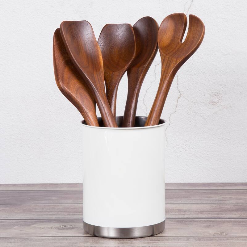 Creative Home Heavy Gauge Stainless Steel Large Tool Crock Utensil Holder Flatware Organizer, White Color