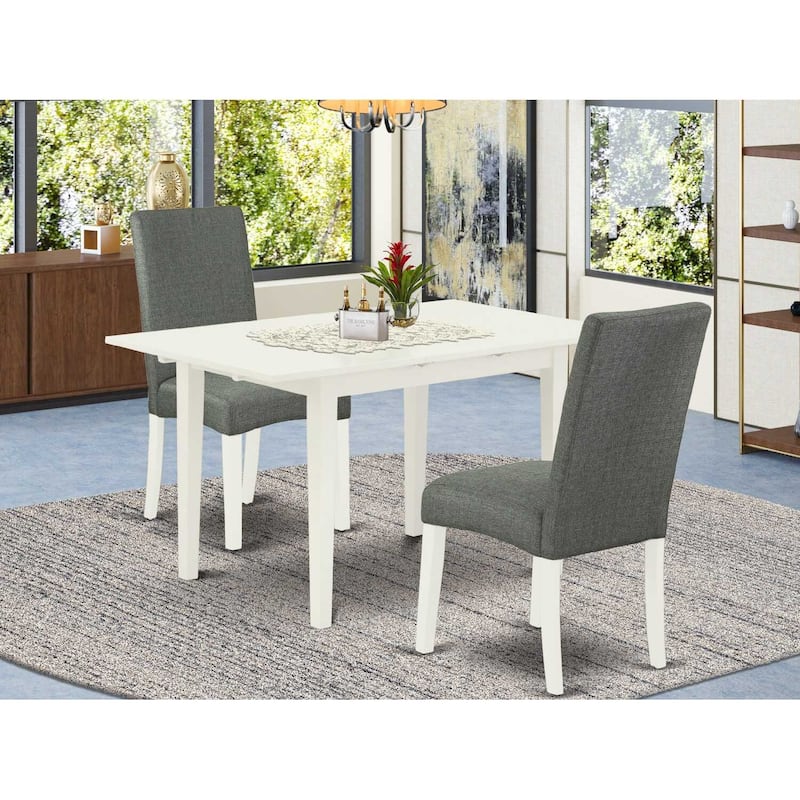 HomeStock 3-Piece Linen White Finish Rectangular Solid Wood Top With Butterfly Leaf Dining Table Set