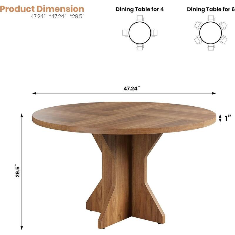 47" Kitchen Round Dining Table for 4-6 People for Living Room, Kitchen, Apartment