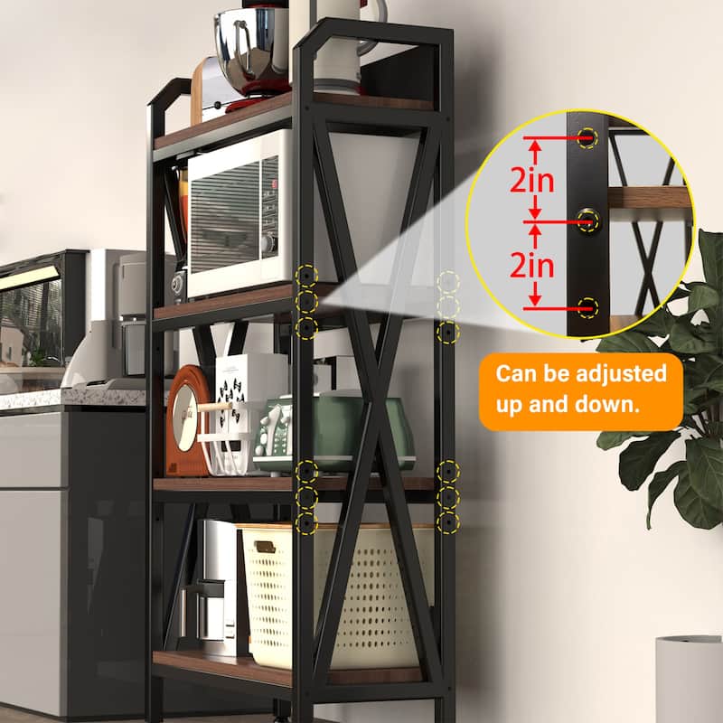 55" Bakers Rack Storage shelves 4-Level mental and wooden kitchen shelves,Kitchen Organizers and Storage