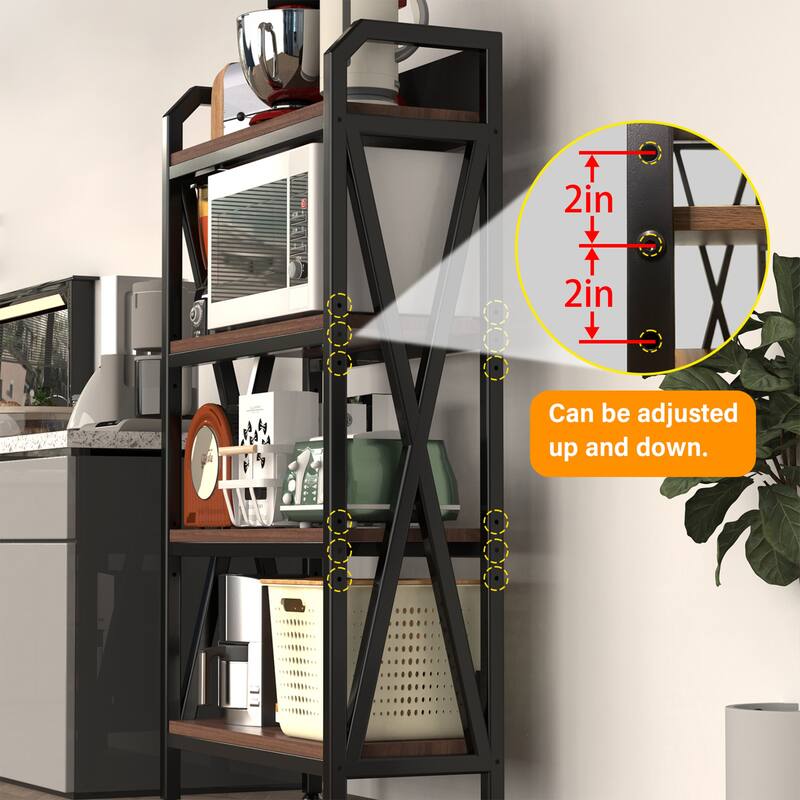 55'' Bakers Rack Storage shelves 4-Level mental and wooden kitchen shelves,Kitchen Organizers and Storage