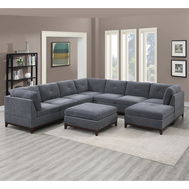 Chenille Fabric Modular Sectional Couch (Set of 9) - Ash Grey