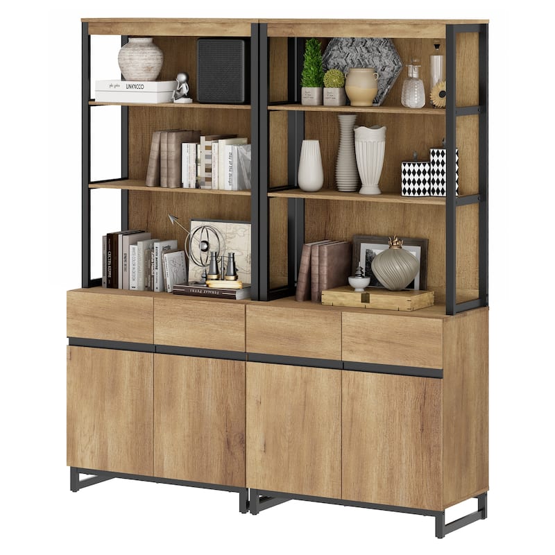 WAMPAT Modern 72" Tall Bookcase with Metal Base and Adjustable Shelves, Library Book Shelf with Storage Cabinet