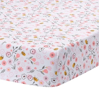 Lambs & Ivy Little Garden 100% Cotton Pink Floral Fitted Crib/Toddler Sheet - Crib