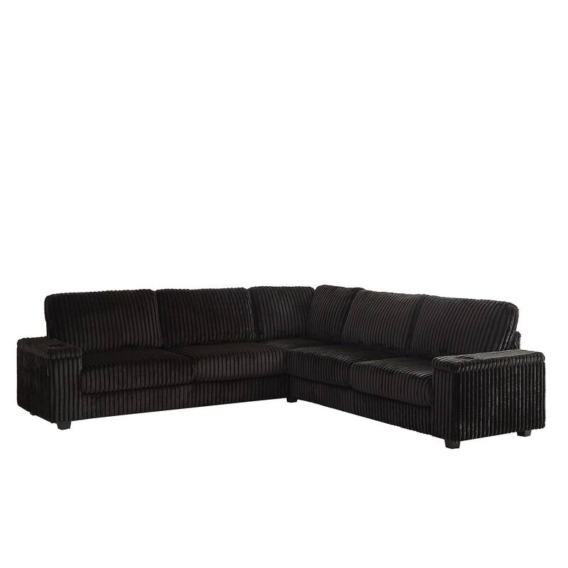 110" Corduroy L-Shaped Sectional Sofa with Storage, USB Charging and Cup Holders