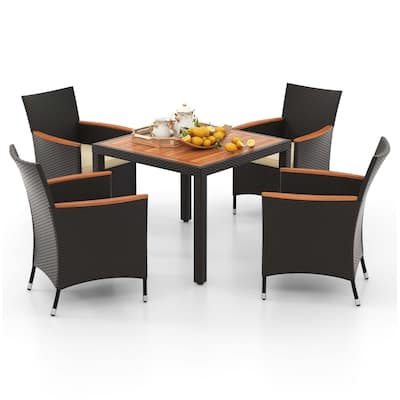 5 PCS Rattan Patio Dining Set Conversation Set w/Umbrella Hole Table