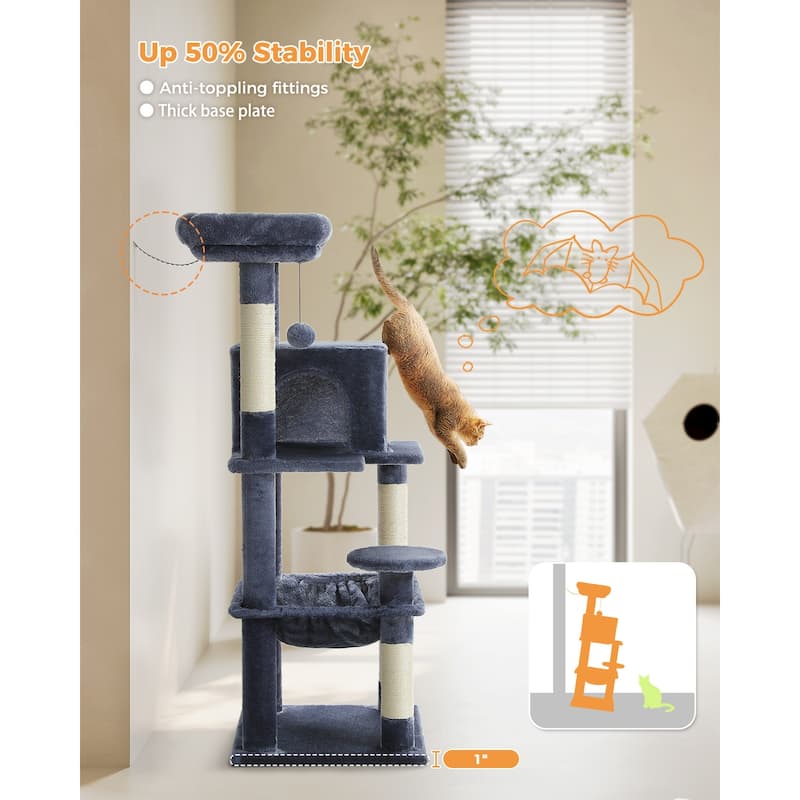 Indoor Multi-Level Tall Cat Tower with Hammock, Scratching Posts, Condo and Top Perch