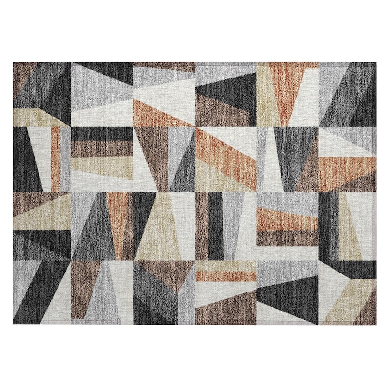 Machine Washable Indoor/ Outdoor Contemporry Mosaic Chantille Rug