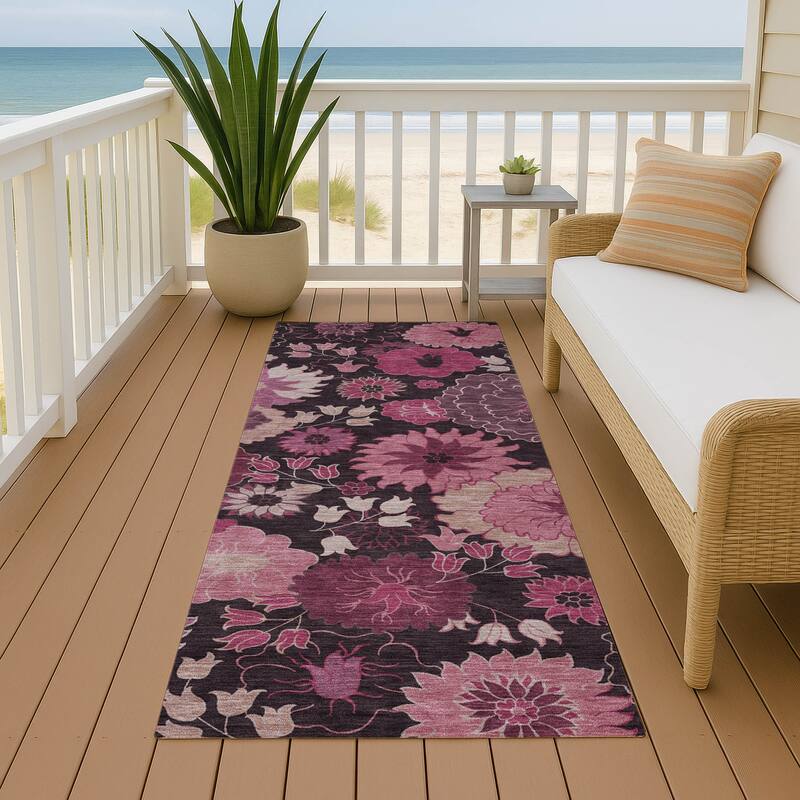 Machine Washable Indoor/ Outdoor Modern Floral Chantille Rug - Blush - 2'3" x 7'6"