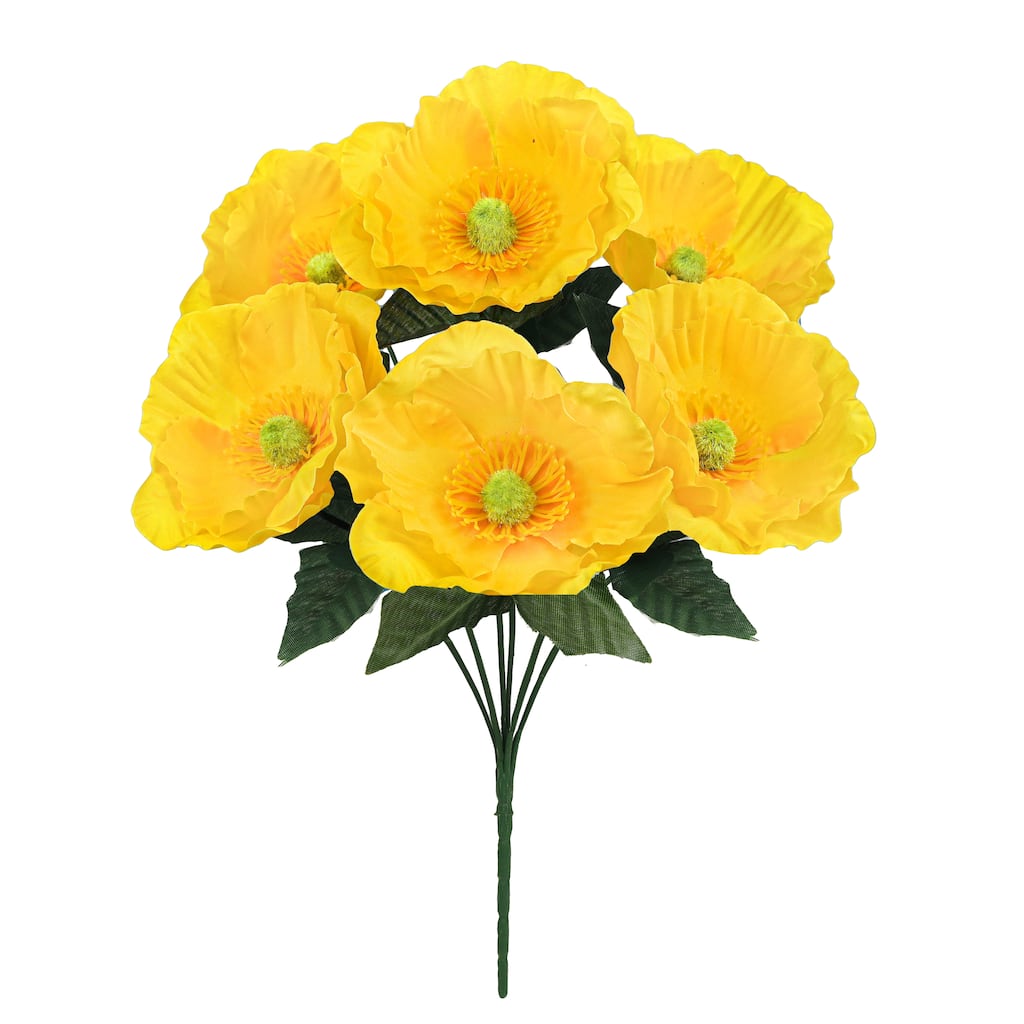 Set of 12 Yellow Artificial Poppy Flower Stem Bush Bouquet 14in - 14" L x 8" W x 8" DP