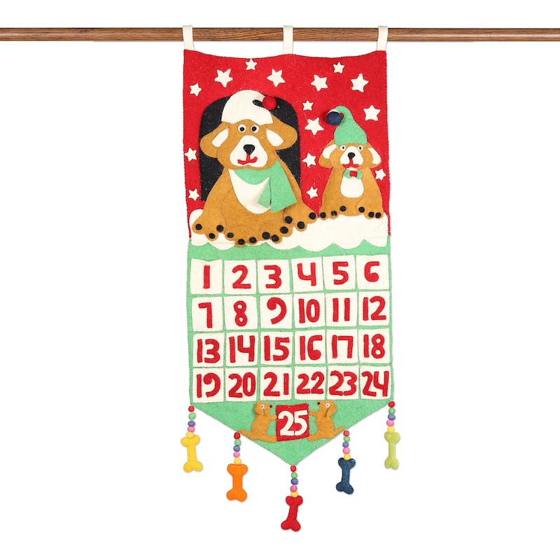 Novica Handmade A Dogs Christmas Wool Felt Advent Calendar
