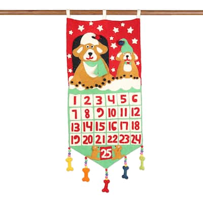 Novica Handmade A Dogs Christmas Wool Felt Advent Calendar