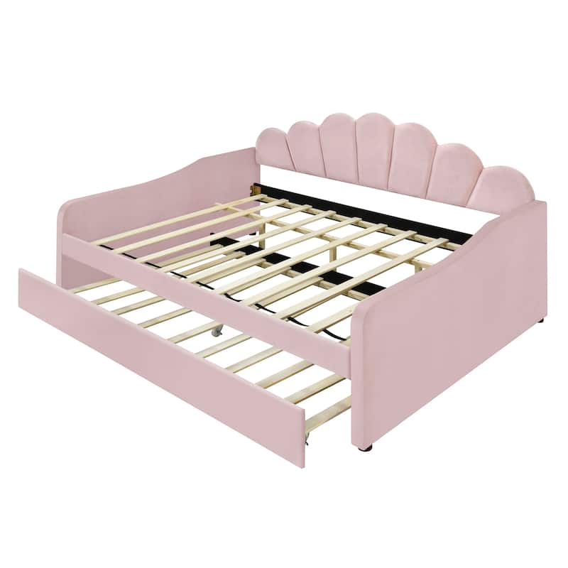 Roomfitters Full Size Upholstered Daybed with Shell Backrest and Pull-Out Trundle