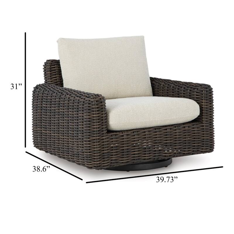 Kimo Outdoor Swivel Glider Lounge Chair, Beige, Dark Brown Metal