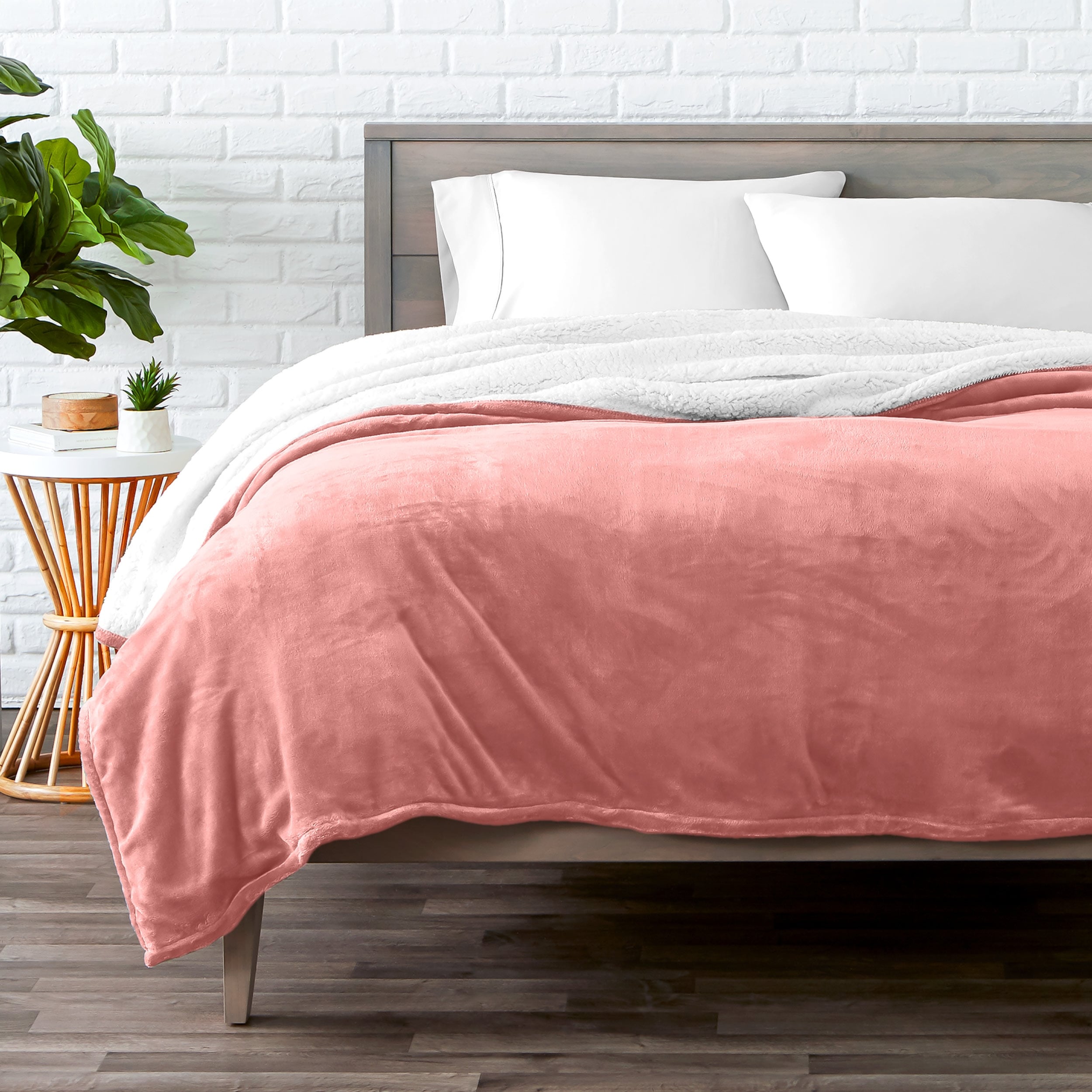 Bare Home Sherpa Fleece Blanket Reversible Plush Bed Blanket Twin Twin XL Dusty Rose