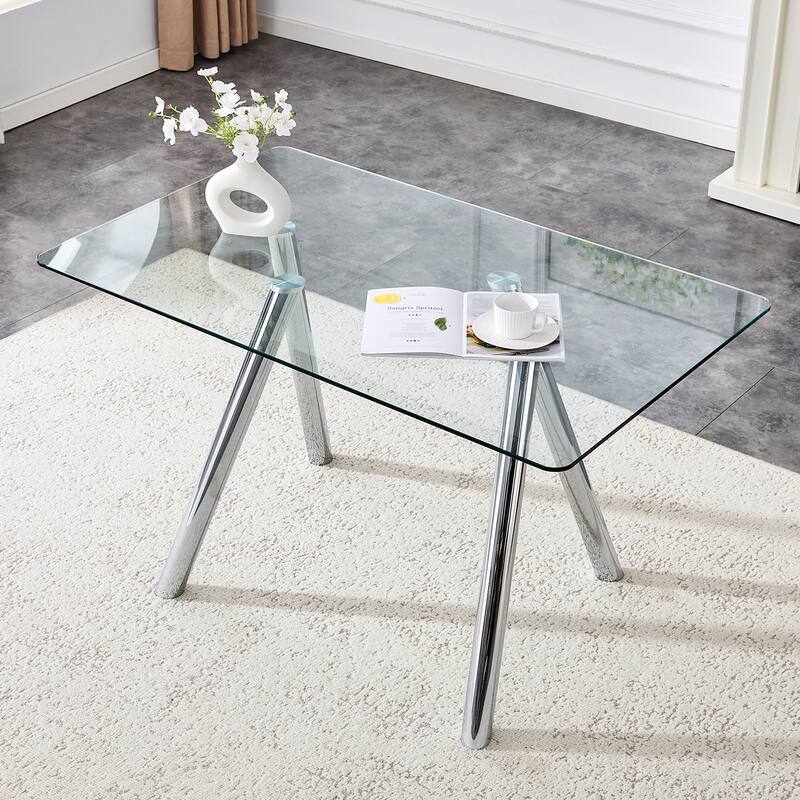 51-Inch Tempered Glass Dining Table with Sturdy Metal Legs