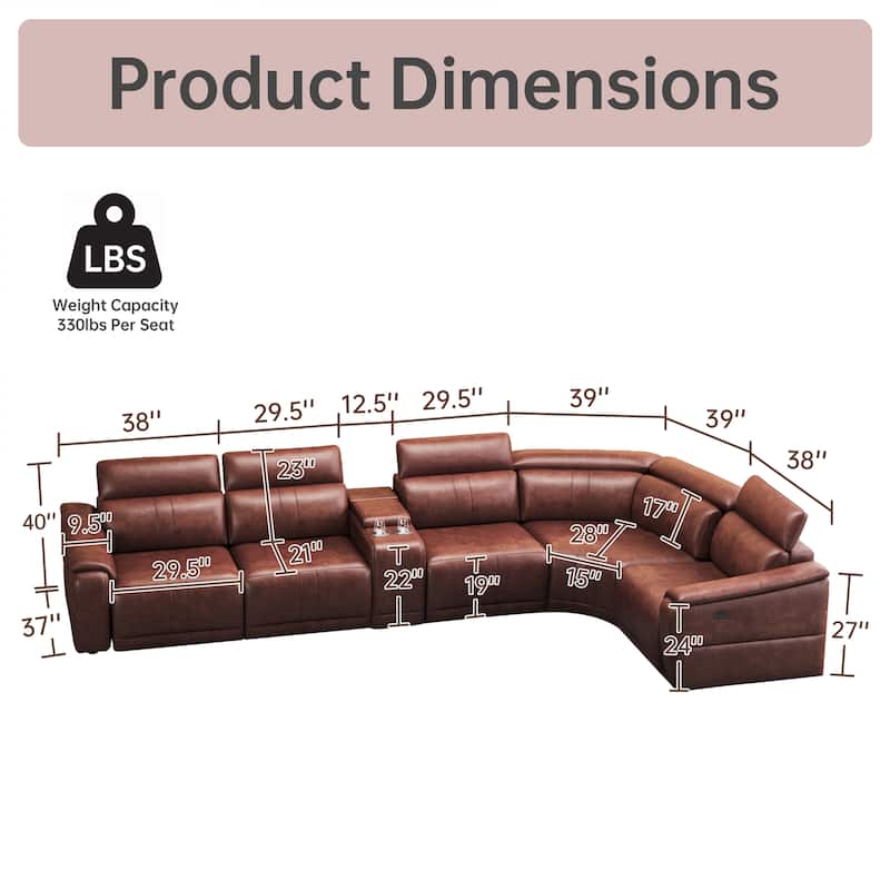 Power Recliner 6-Piece Sectional Sofa with Storage Console