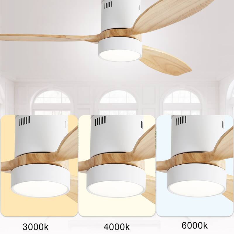 Sofucor 52inch Solid Wood Ceiling Fan with Lights and Remote,Flush Mount Quiet Reversible DC Motor,Smart Control Optional