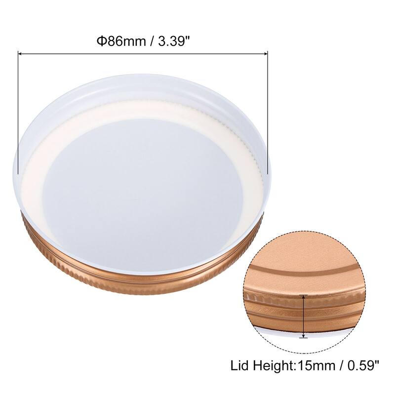 16Pcs Regular/Wide Mouth Tin Plate Mason Jar Lids for Canning Jars - Rose Gold - 86mm