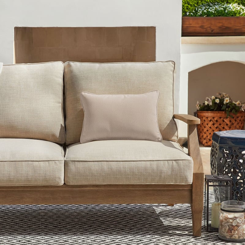 Sunbrella Textured Indoor/Outdoor Corded Lumbar Pillow (Single) - 12 in H x 24 in W x 6 in D - Revive Sand