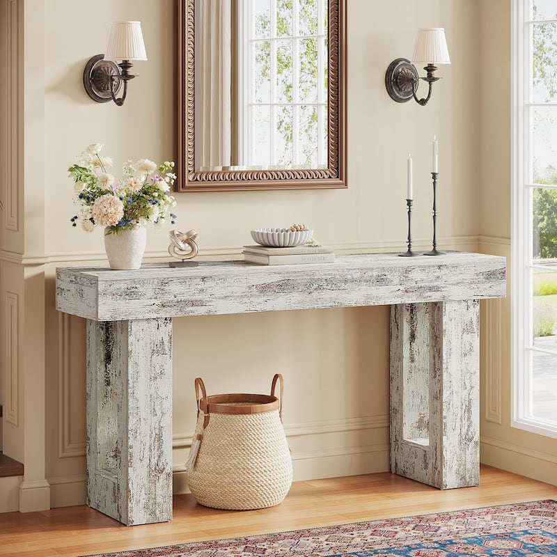 63-Inch Farmhouse Wooden Sofa Console Entryway Table for Living Room
